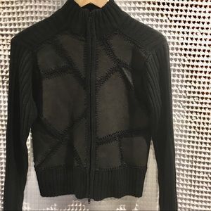 Brand New knit zipper sweater w/faux suede patch.